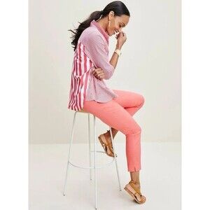 Chico's No-Iron Chic Stretch Blouse Button Back Striped Tunic Top Size 0 Red